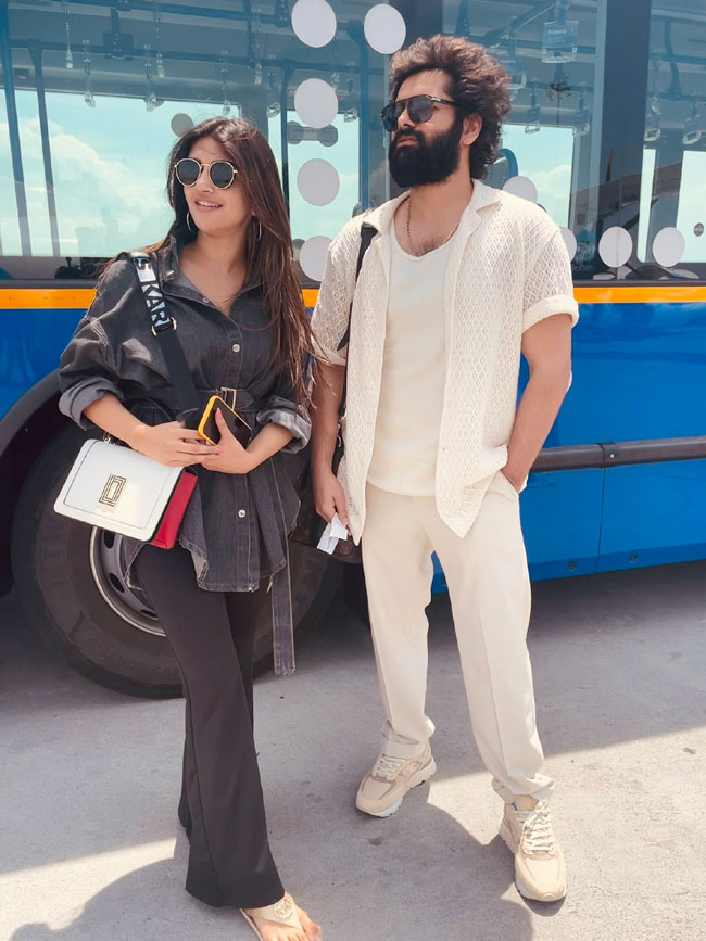 Latest Clicks Of RAPO And Sree Leela From Mysore Airport